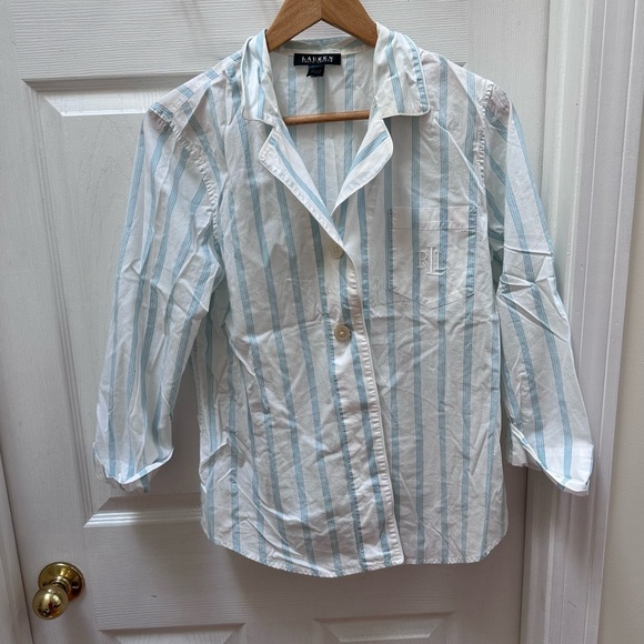 Ralph Lauren white blue stripe button down RLL logo medium - Picture 1 of 6